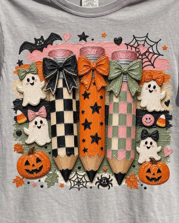 Halloween Pencil PNG, Spooky Teacher PNG, Ghost Pencil Sublimation Design, Coquette Halloween Teacher PNG, Cute Fall Classroom