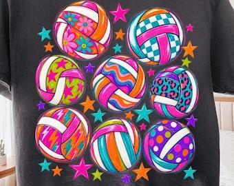 Imagen PNG de voleibol colorido, imagen PNG de mamá de voleibol, sublimación retro, diseño de voleibol preppy, deportes de día de partido, diseño de camiseta de voleibol