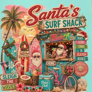 Christmas in July PNG – Santa Beach Christmas Design - Surf Shack Beach