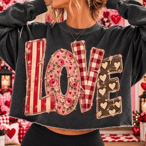 LOVE PNG, Valentine png, Retro Valentine Design, Patchwork Love PNG, Vintage Valentine Shirt Design, Distressed Fabric png