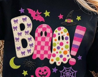 ¡BOO! Halloween PNG, Dopamina Halloween PNG, Fantasma colorido, Diseño de camiseta de Halloween preppy, Descarga digital espeluznante y linda