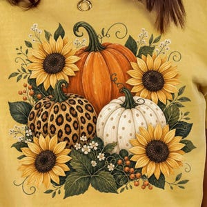 Fall Pumpkin Sunflower PNG, Leopard Pumpkin Shirt Design, Rustic Floral Autumn Graphic, Neutral Fall Sublimation, Farmhouse Fall PNG