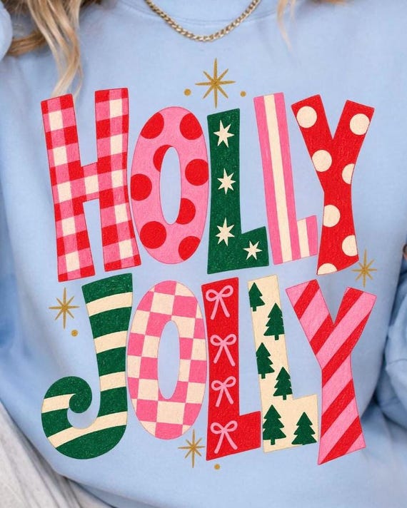 Holly Jolly PNG, Retro Christmas PNG, Colorful Christmas PNG, Pink Christmas Sublimation, Preppy Holiday png, Christmas Shirt Design