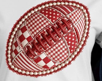 Patchwork Football PNG, Coquette Game Day Shirt Design, Girly Football Graphic, Preppy Football Bow Style, Fall Sports Sublimation Download