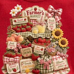 Farmers Market PNG | Coquette Summer Shirt Design | Strawberry Lemonade Patchwork Graphic | Cottagecore Farmer Market Tee | Fresh Picked