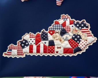 Kentucky PNG | Patriotic Patchwork Digital I 4th of July Quilt State Shirt | Americana Kentucky T-Shirt | Red White Blue Comfort Colors