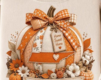 Calabaza de Tennessee PNG, diseño de sublimación de otoño a cuadros naranjas, gráfico de calabaza de otoño de TN, acogedor diseño de calabaza de granja sureña de otoño PNG