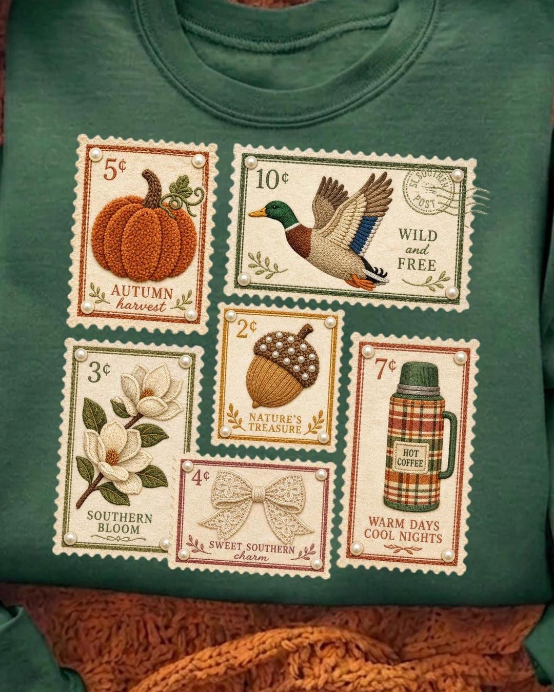 Fall Postage Stamp PNG, Vintage Autumn Stamp Shirt Design, Cozy Fall Retro Design, Trendy 