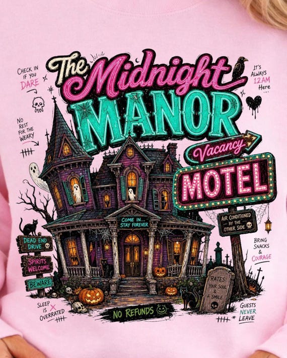 Halloween PNG Bundle, Spooky Haunted House Sublimation Bundle, Retro Neon Halloween Motel PNG, Gothic Fall Shirt Designs