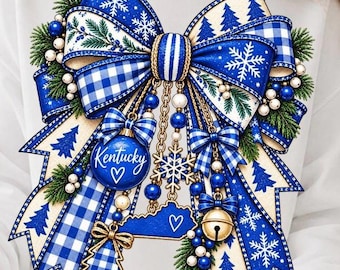 PNG de Navidad de Kentucky, PNG de lazo navideño azul, PNG del estado de Kentucky, descarga digital de lazo navideño, PNG de vacaciones azules y blancas