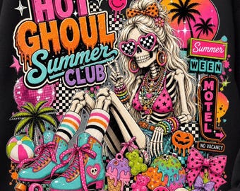 Hot Ghoul Summer Club PNG – Summerween Skeleton Retro Beach Graphic Funny Halloween PNG Download