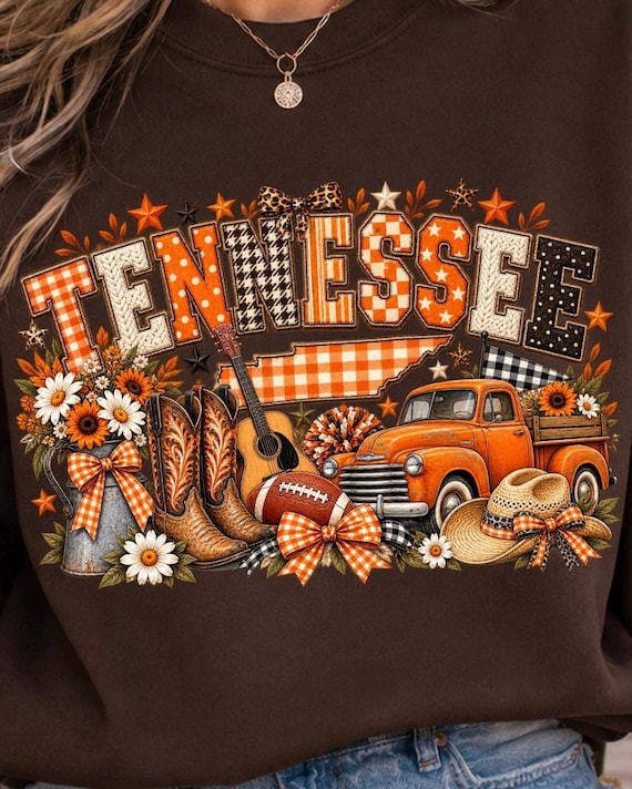 Tennessee PNG, Tennessee Football PNG, Tennessee Game Day PNG, Orange Gingham Western png, Tennessee State, Football Sublimation Design
