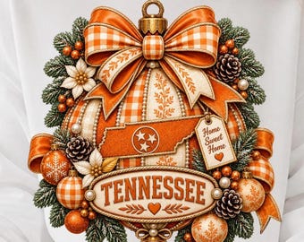 Tennessee PNG, Adorno navideño de Tennessee PNG, Vacaciones en Tennessee PNG, Cuadros vichy naranjas PNG, Estado de Tennessee, Diseño de sublimación navideña