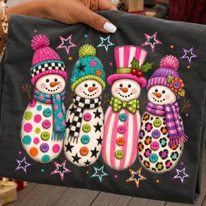 Snowman PNG, Colorful Whimsical Christmas Snowmen Clipart, Retro Holiday PNG, Boutique Christmas Shirt Design, Winter Sublimation