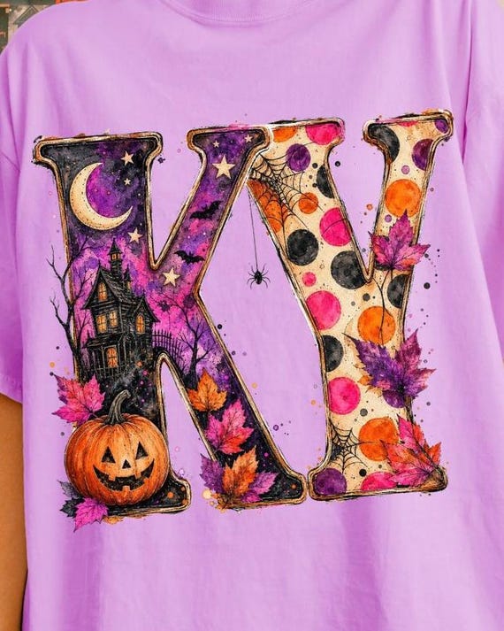 Kentucky Halloween PNG Bundle, KY Spooky Season Design, Pink Purple Fall Letters, Kentucky Autumn Graphic, Retro Halloween PNG,