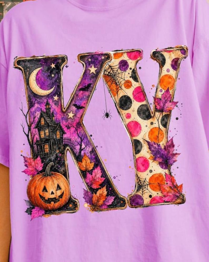 Pacote de PNGs de Halloween do Kentucky, Design da Temporada Assustadora do Kentucky, Letras Rosa e Roxa de Outono, Gráfico de Outono do Kentucky, PNG de Halloween Retrô imagem 1