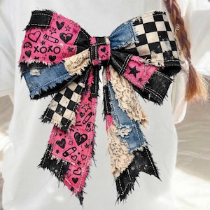 Grunge flirtstrik PNG, jaren 90 patchwork strikontwerp, edgy girly esthetiek, sublimatieoverdracht, trendy boutique shirt grafische download afbeelding 1
