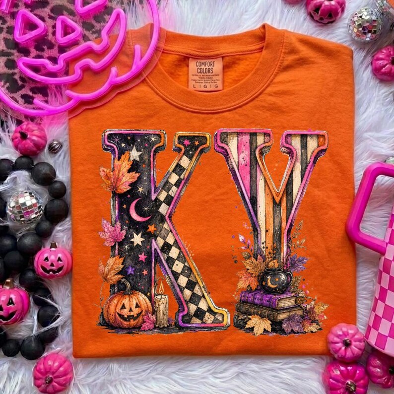 Pacote de PNGs de Halloween do Kentucky, Design da Temporada Assustadora do Kentucky, Letras Rosa e Roxa de Outono, Gráfico de Outono do Kentucky, PNG de Halloween Retrô imagem 6