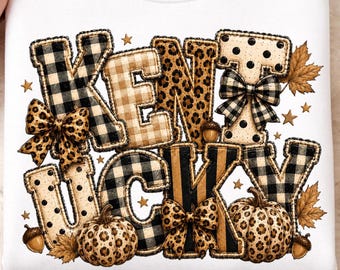 PNG de otoño en Kentucky, diseño de camiseta de calabaza con leopardo, PNG de cuadros de búfalo de Kentucky, sublimación de otoño, transferencia DTF, descarga digital de otoño