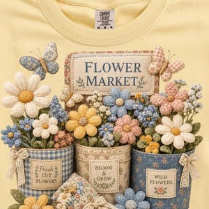 Bloemenmarkt png, Cottagecore bloemen T-shirt patchwork bloemenemmer ontwerp, Coquette Garden-shirt png, gewatteerd bloemenboeket sublimatie,