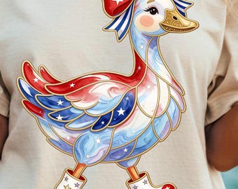 Goose PNG, Fourth of July Shirt, Patriotic Goose Design, Trending PNG, Red White Blue Shirt Design, Patriotic Goose