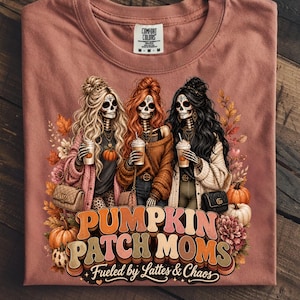 Pumpkin Patch Moms PNG | Trendy Skeleton Mom Fall PNG | Coquette Autumn Sweatshirt Design | Spooky Cute Latte Mom Sublimation image 3