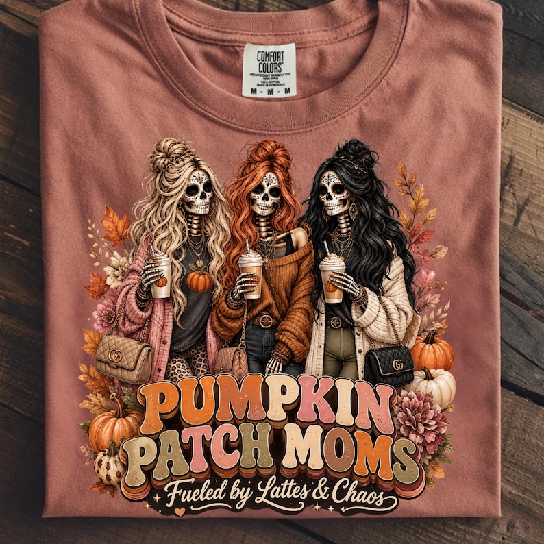 Pumpkin Patch Moms PNG | Trendy Skeleton Mom Fall PNG | Coquette Autumn Sweatshirt Design | Spooky Cute Latte Mom Sublimation image 3