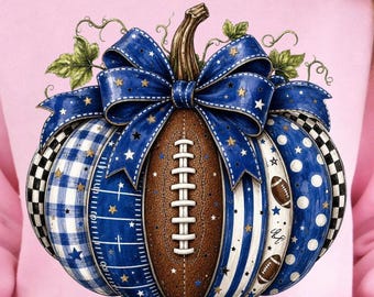 Calabaza azul de fútbol PNG, Calabaza para el día del partido PNG, Temporada de fútbol PNG, Fútbol azul y blanco, Camiseta de mamá de futbolista, Sublimación de otoño