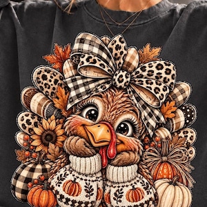 Thanksgiving Turkey PNG, Cute Turkey PNG, Fall Bow PNG, Cozy Thanksgiving png, Turkey Sweater, Autumn Sublimation Design
