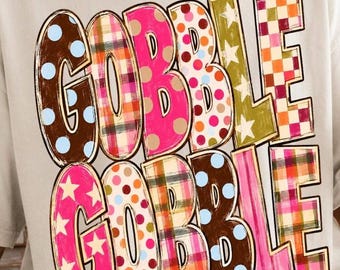 Gobble Gobble PNG, Acción de Gracias PNG, Diseño de camiseta retro de Acción de Gracias, Otoño colorido PNG, Acción de Gracias rosa PNG, Sublimación del Día del Pavo