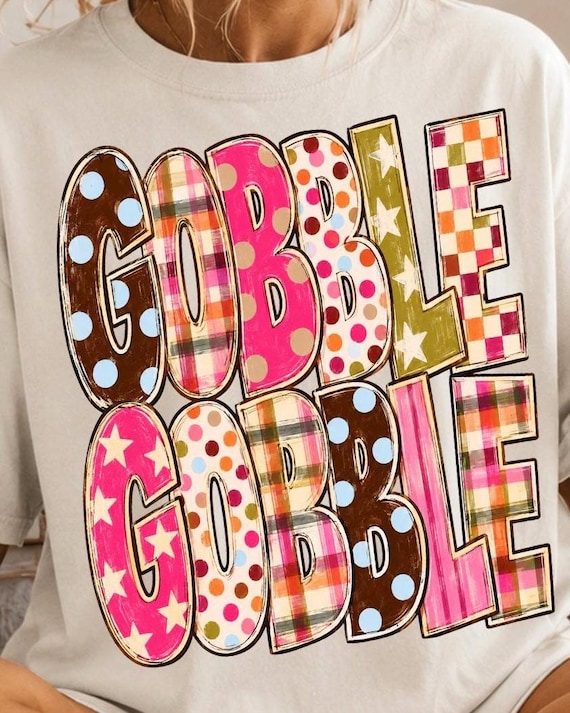 Gobble Gobble PNG, Thanksgiving PNG, Retro Thanksgiving Shirt Design, Colorful Fall PNG, Pink Thanksgiving png, Turkey Day Sublimation