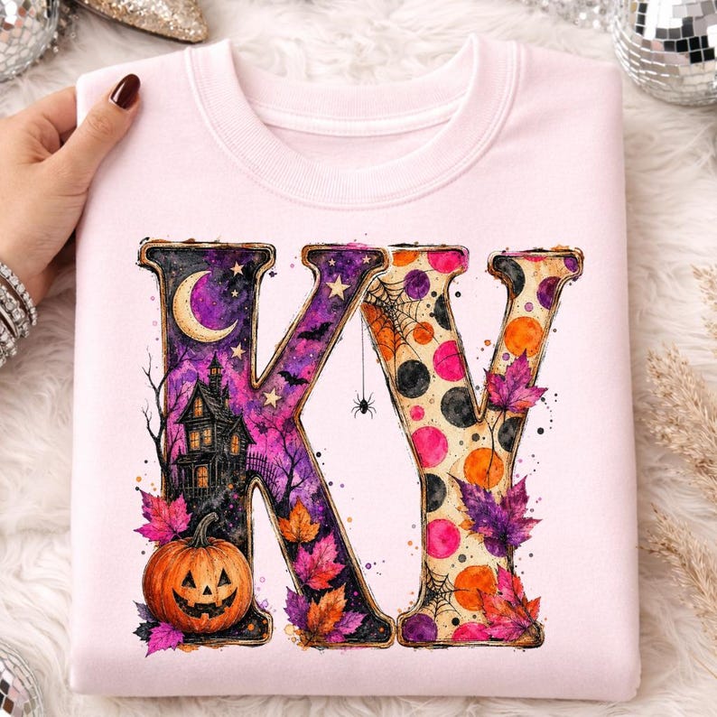Pacote de PNGs de Halloween do Kentucky, Design da Temporada Assustadora do Kentucky, Letras Rosa e Roxa de Outono, Gráfico de Outono do Kentucky, PNG de Halloween Retrô imagem 7
