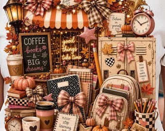 Gemütlicher Herbstlehrer PNG | Kaffee, Bücher & große Träume Schulanfang