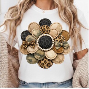 Patchwork Camo Leopard Flower PNG | Retro Digital Download | Shabby Chic Shirt | Sublimation and DTF |  Cottagecore Design | Trendy