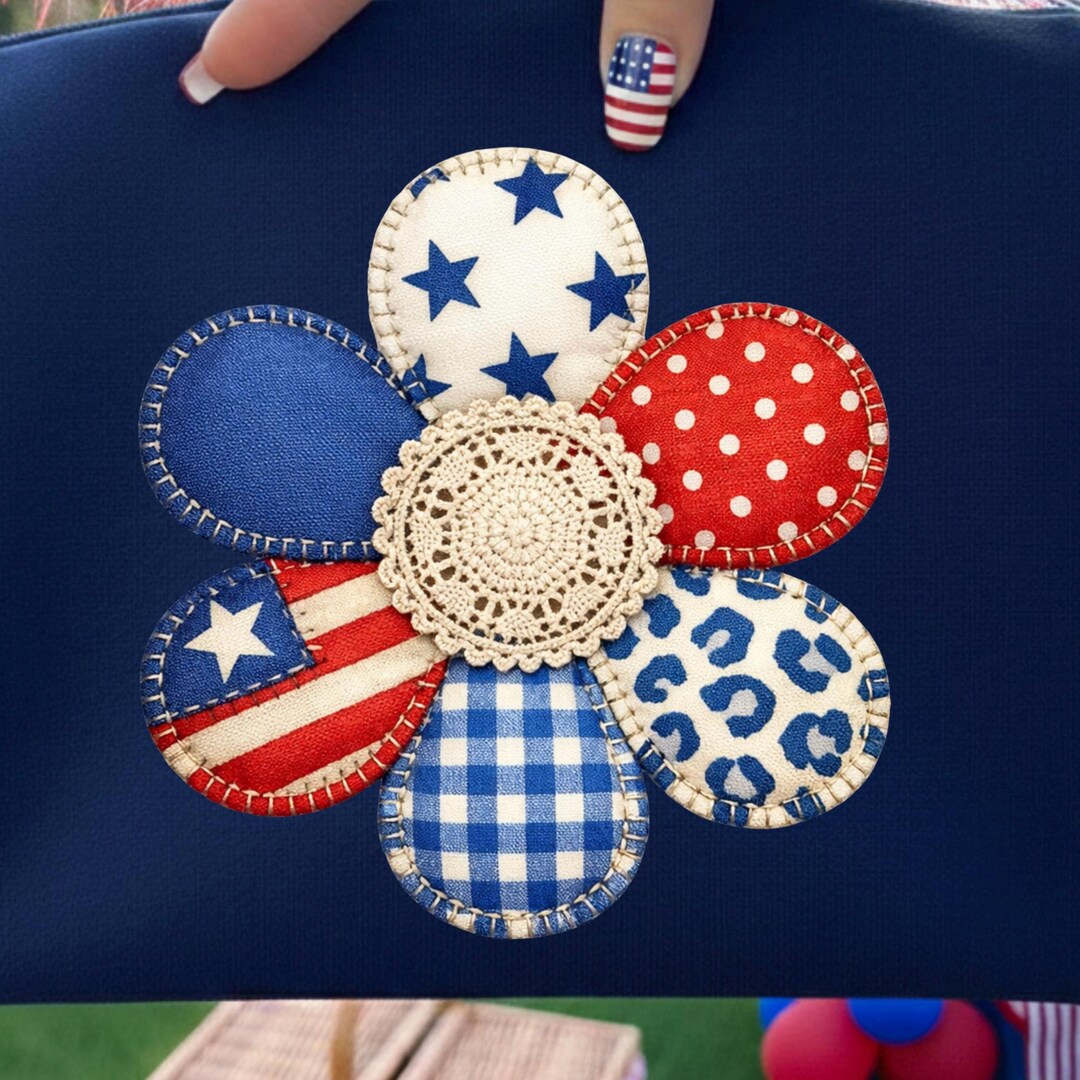 Fourth of July Patchwork Daisy PNG | Red White Blue Quilt Flower ...