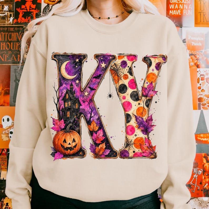 Pacote de PNGs de Halloween do Kentucky, Design da Temporada Assustadora do Kentucky, Letras Rosa e Roxa de Outono, Gráfico de Outono do Kentucky, PNG de Halloween Retrô imagem 3