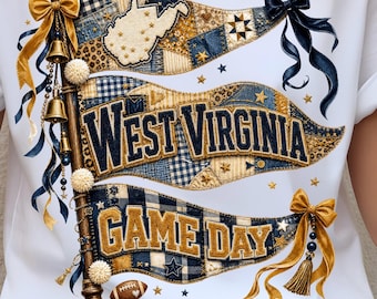 West Virginia Game Day PNG Bundle, West Virginia Inspired PNG, Blue Checkered Football PNG, Football Shirt Design, Sublimation Bundle