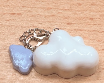 White Cloud Desk Charm | Jesmonite & Clay | Blue Heart Accent | Handmade Bookmark Clip | Cottagecore Dreamy Gift | Kawaii Accessories