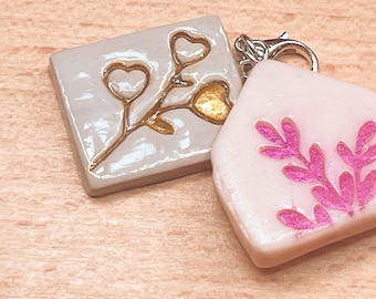 Love Letter Desk Charm | Shimmer Leaf Envelope | Heart Bouquet | Handmade Clay Bookmark Clip | Romantic Cottagecore Gift