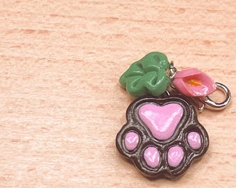 Dog Paw Print Desk Charm | Pink Toe Beans | Flower & Leaf | Handmade Clay Bookmark Clip | Pet Lover Gift | Book Lover Accessories