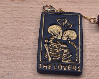 Dark Romance Tarot Charm | Polymer Clay | The Lovers Bookmark Clip | Gothic Charm | Handmade Dark Romance Gift | Black and Gold