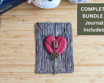Romantic Notebook Gift Set | Vintage Heart and Key | Handmade Polymer Clay Cover | Dark Romance Desk Decor | Love Gift