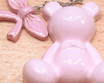 Pastel Pink Bear Desk Charm | Jesmonite & Clay | Ribbon Accent | Handmade Bookmark Clip | Cottagecore Kawaii Gift | Book Lover Accessories