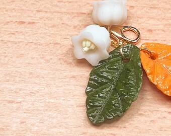 Autumn Snowbell Flower Charm | Fall Leaves | Gold Findings | Handmade Clay Bookmark Clip | Nature Cottagecore Gift | Seasonal Accessories
