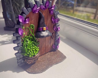 Fairy Door Wall Decoration | Polymer Clay | Witch Fairy Door with Cauldron and Hat | Witchy Woodland Decor | Handmade UK