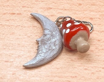 Moon & Mushroom Desk Charm | Cottagecore Witchy | Handmade Clay Bookmark Clip | Fantasy Forest Gift | Book Lover Accessories