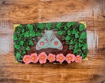 Luna Moth Keepsake Box | Handmade Polymer Clay | Cottagecore Gift | Botanical Decor | One of a Kind | Burnt Umber and Sage