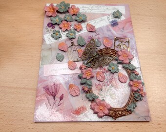 Mixed Media Notebook Gift Set | Polymer Clay and Decoupage Cover | Vintage Cottagecore Desk Decor | Butterfly Gift