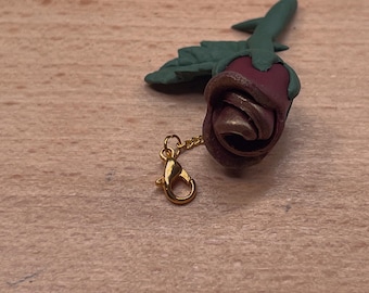 Dark Romance Rose Charm | Polymer Clay | Burgundy Rose Bookmark Clip | Gothic Charm | Handmade Dark Romance Gift | Deep Burgundy