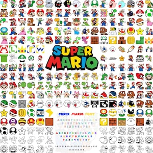 1200+ Super Mario SVG Bundle, Mario Cut Files, Mario Clipart, Super Mario Font, Mario PNG, Printable Mario, Mario clipart bundle, Luigi Svg